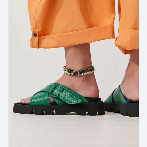 NWT Free People E8 Miista Lacey Lug Slip On Sandals Green - Picture 4 of 13